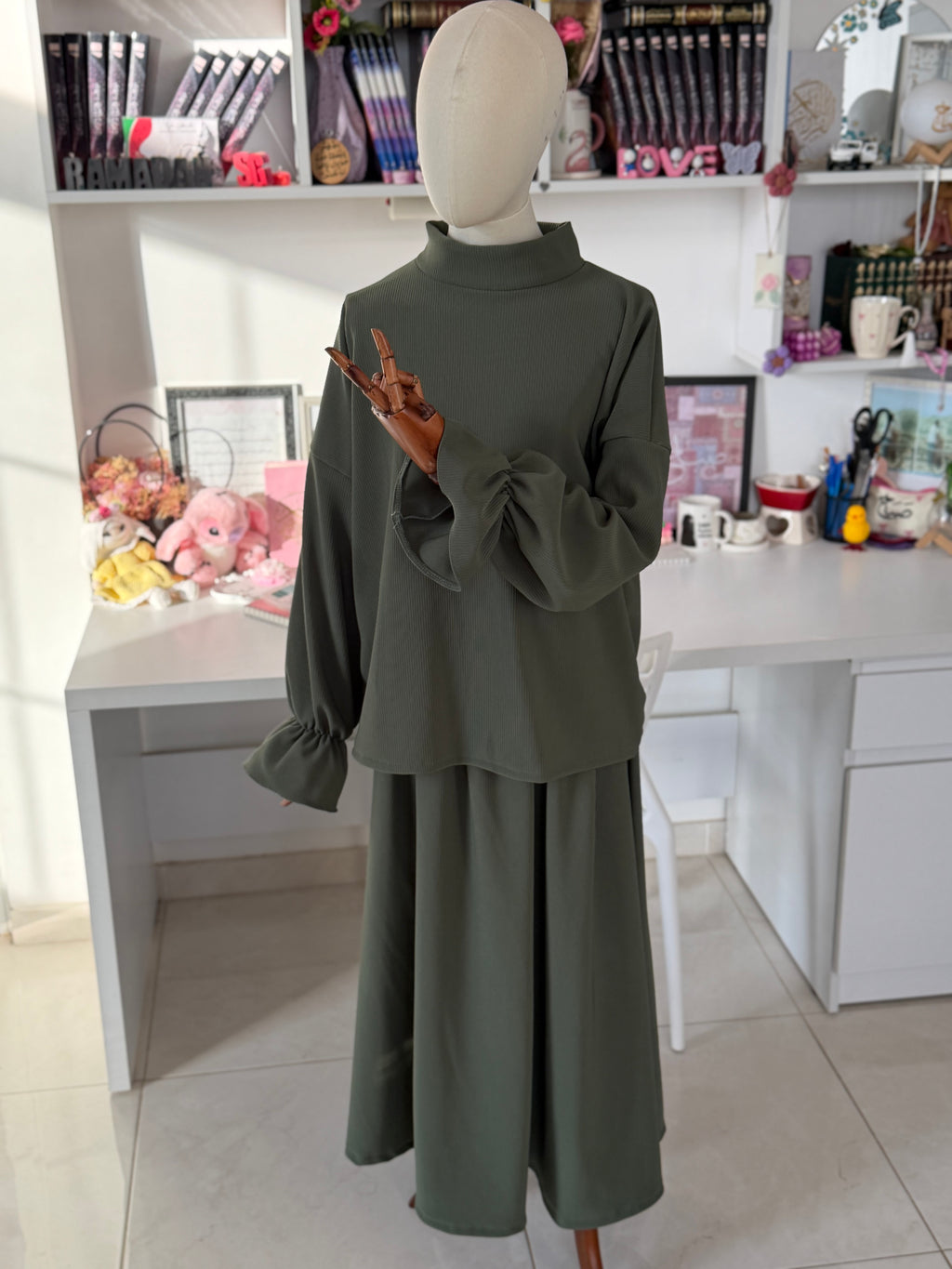 طقم تنورة و كنزة مضلع شتوي